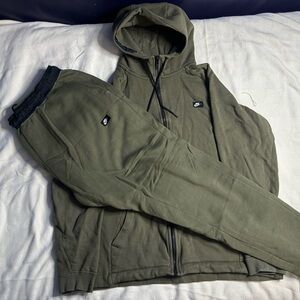 Nike Tech Fleece Hoodie and Joggers Olive Green Men's